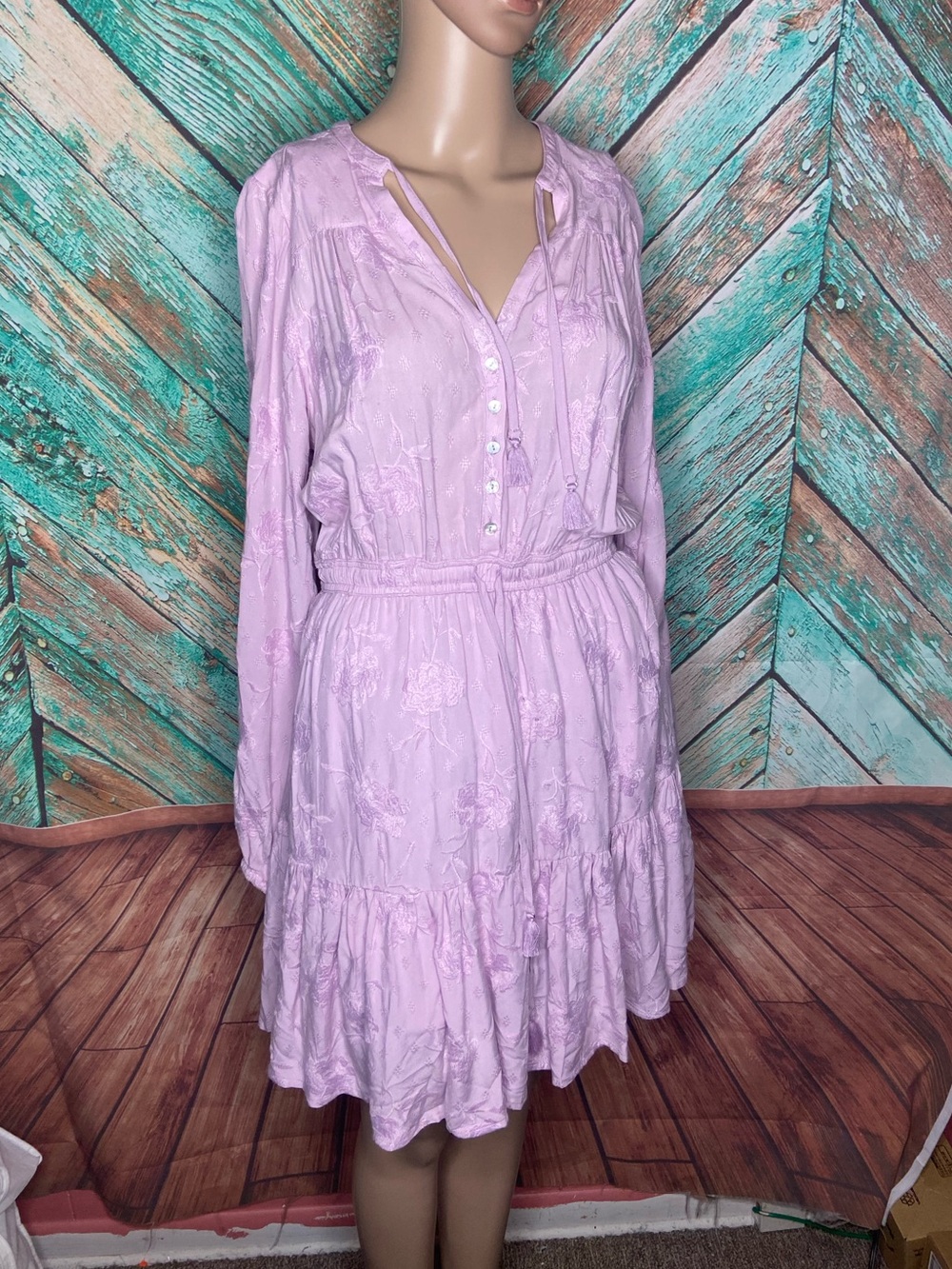 Dear John Pink Embroidered Tiered Fully Lined Midi Dress
